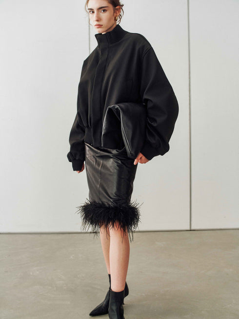 Veloria Feather‑Trim Sheepskin Skirt